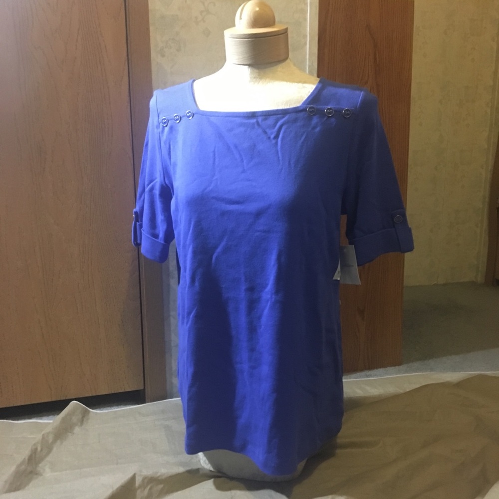 Croft and Barrow Tee with Button Shoulder Decals